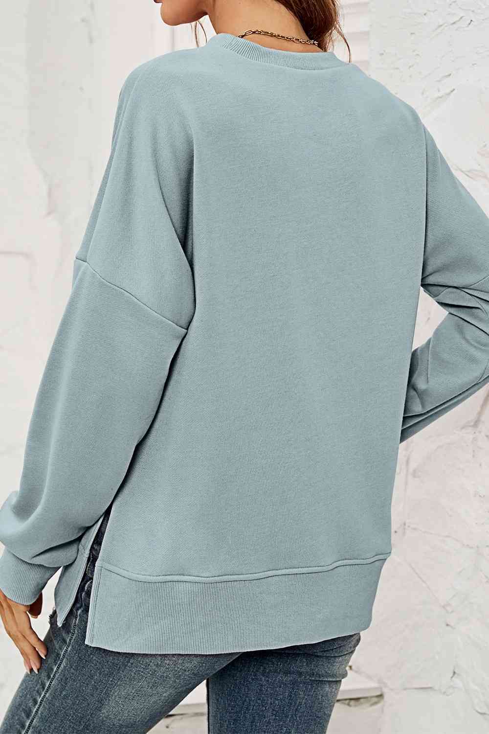 Hazel Blues® |  Round Neck  Dropped Shoulder Slit Sweatshirt