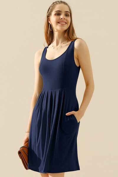 Hazel Blues® |  Doublju Round Neck Ruched Sleeveless Dress with Pockets