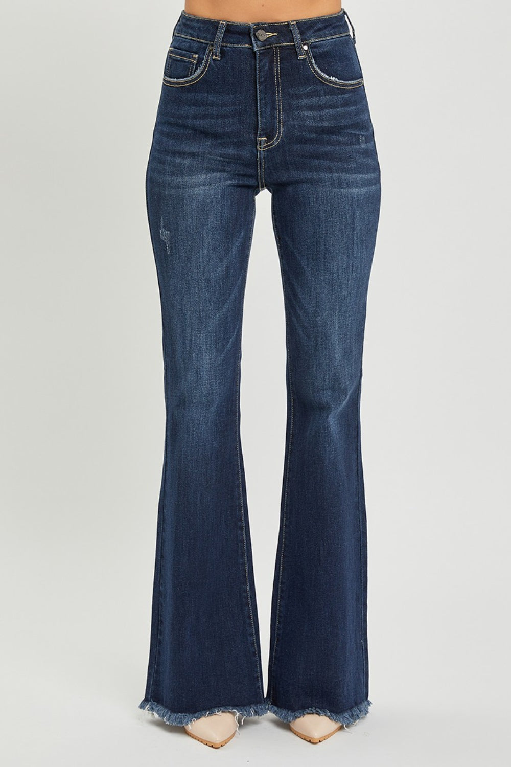 Hazel Blues® |  RISEN High Waist Raw Hem Flare Jeans