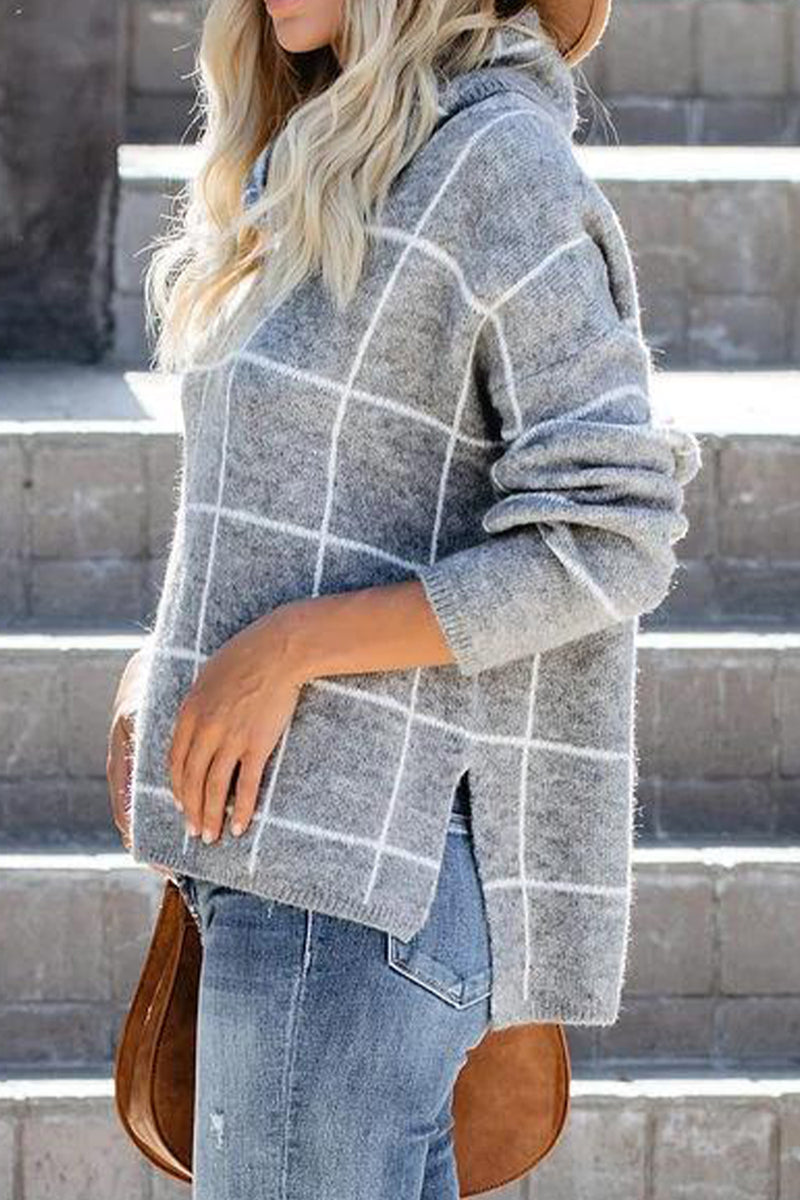 Hazel Blues® |  Plaid Turtleneck Drop Shoulder Sweater