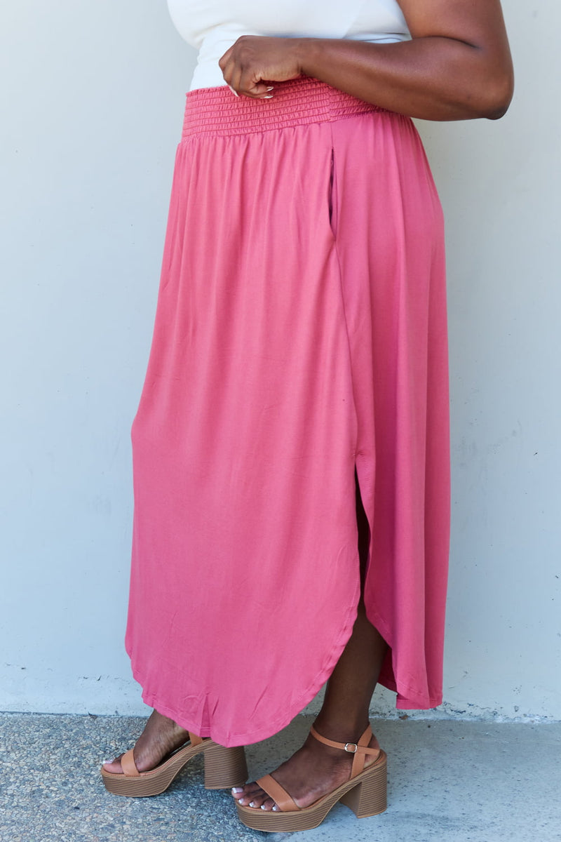 Hazel Blues® |  Doublju Comfort Princess High Waist Scoop Hem Maxi Skirt in Hot Pink