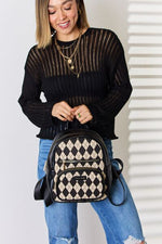 Hazel Blues® |  David Jones Argyle Pattern PU Leather Backpack