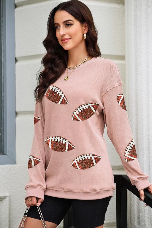 Hazel Blues® |  Sequin Football Patch Corduroy Sweatshirt