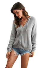 Hazel Blues® | Zipper V-Neck Dropped Sleeve Hooded Solid Sweater