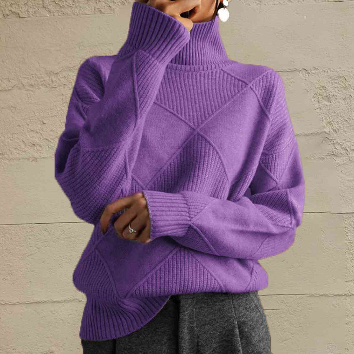 Hazel Blues® |  Geometric Turtleneck Long Sleeve Sweater