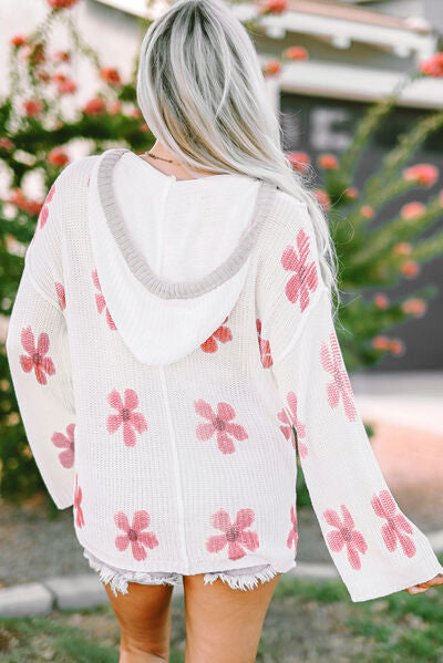 Hazel Blues® |  Flower Dropped Shoulder Hooded Sweater