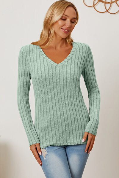 Hazel Blues® |  Basic Bae Ribbed V-Neck Long Sleeve T-Shirt