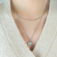 Hazel Blues® |  Inlaid Zircon Double Layered Heart Pendant Necklace