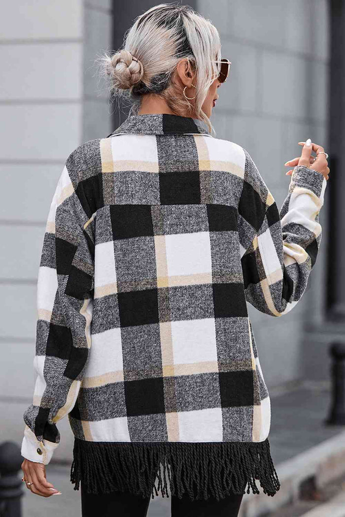 Hazel Blues® |  Plaid Collared Neck Snap Front Jacket