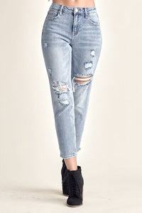 Hazel Blues® |  RISEN Distressed Slim Cropped Jeans