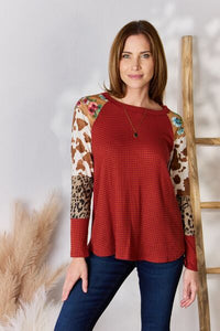 Hazel Blues® |  Hailey & Co Leopard Waffle-Knit Blouse