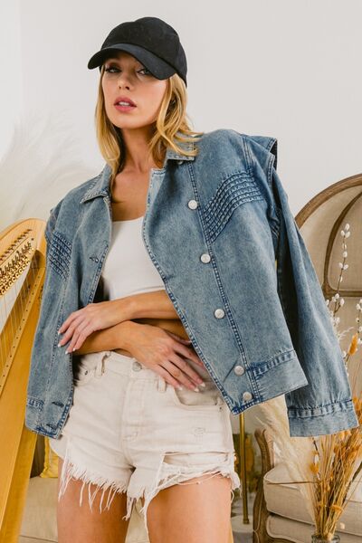 Hazel Blues® |  BiBi Button Up Long Sleeve Denim Jacket