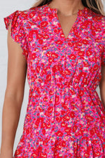 Hazel Blues® |  Floral Print Notched Neck Cap Sleeve Mini Dress