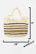 Hazel Blues® |  Fame Striped Straw Braided Tote Bag