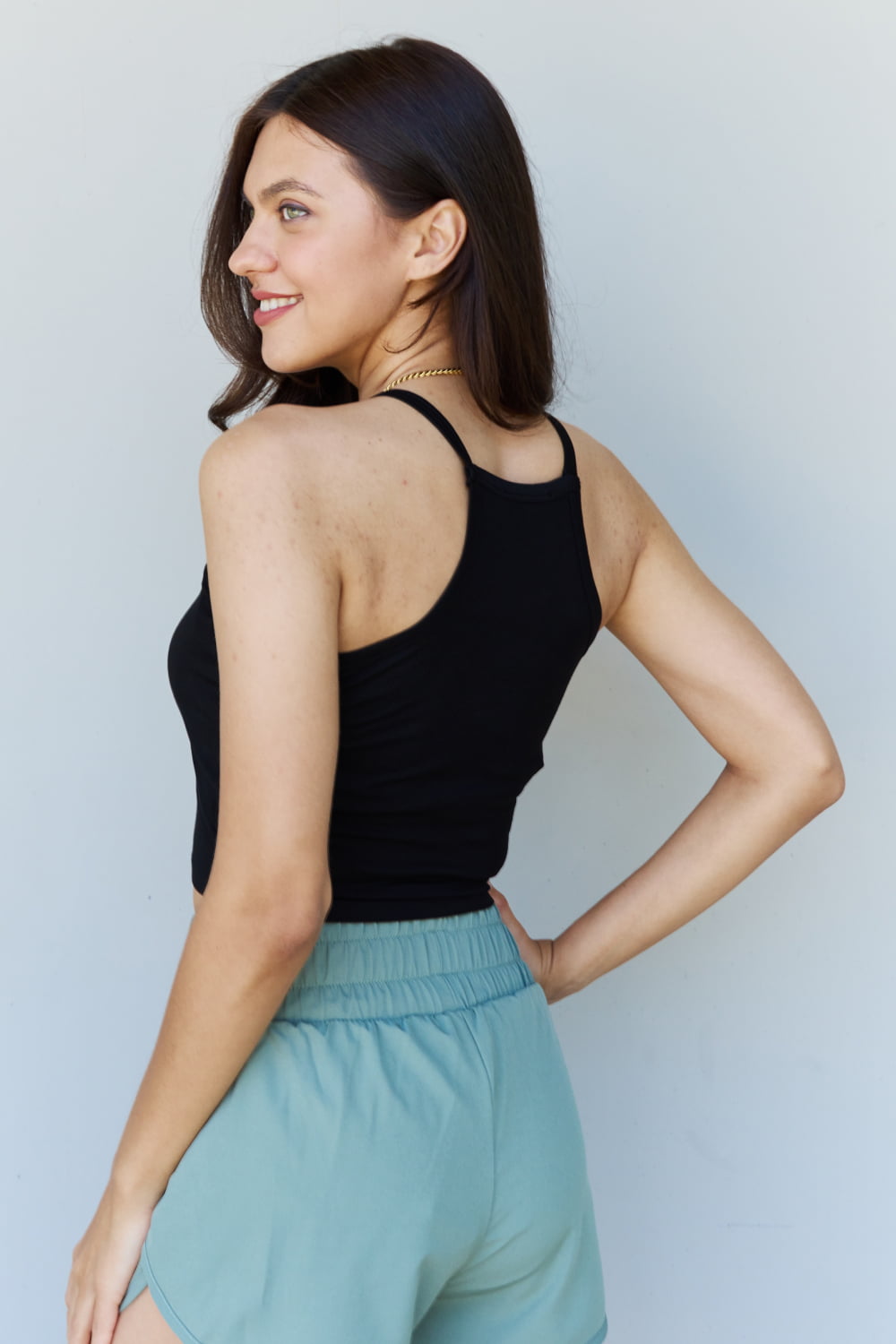 Hazel Blues® |  Ninexis Everyday Staple Soft Modal Short Strap Ribbed Tank Top in Black