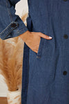 Hazel Blues® |  Double-Breasted Belted Longline Denim Jacket