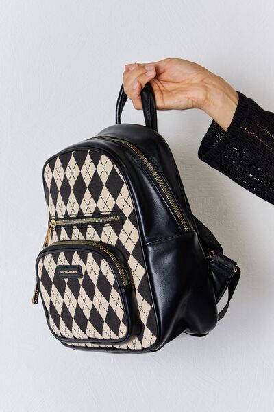 Hazel Blues David Jones Argyle Pattern PU Leather Backpack