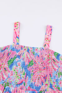 Hazel Blues® |  Floral Smocked Square Neck Jumpsuit with Pockets