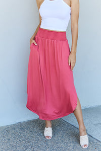 Hazel Blues® |  Doublju Comfort Princess High Waist Scoop Hem Maxi Skirt in Hot Pink