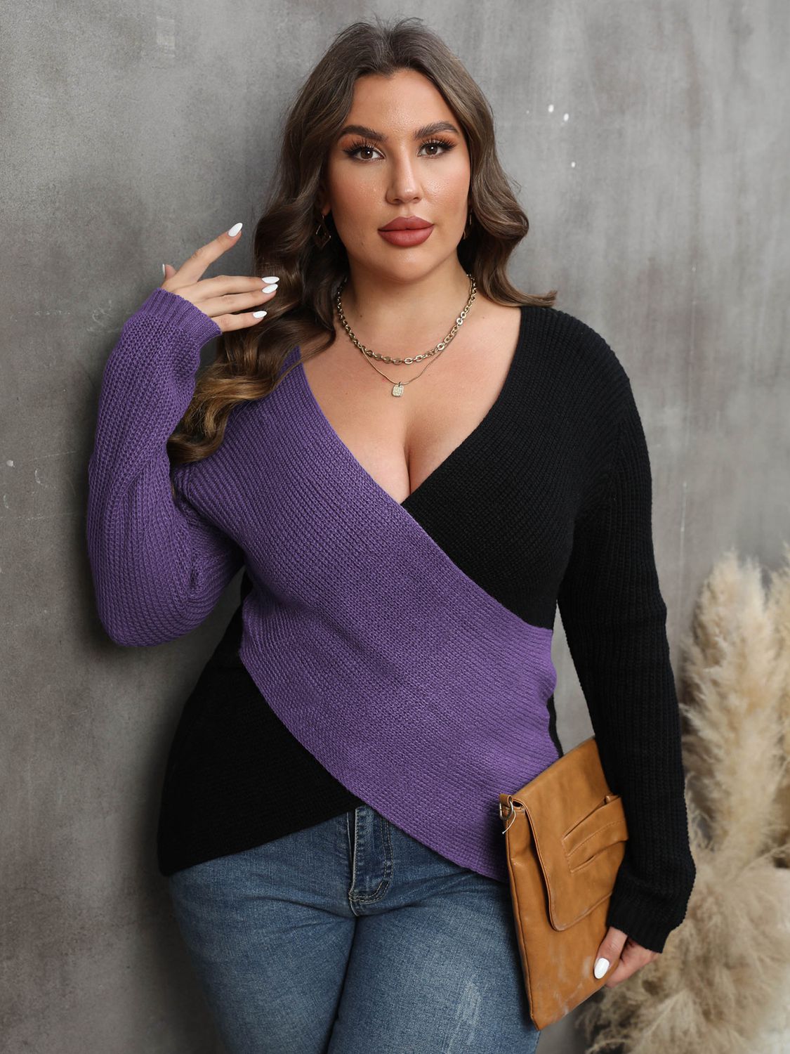 Hazel Blues® | Two-Tone Surplice Neck Sweater