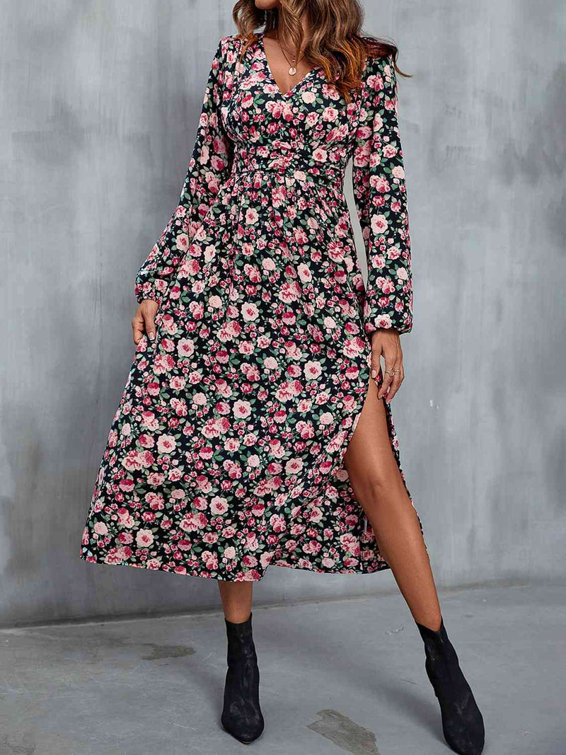 Hazel Blues® |  Floral V-Neck Slit Midi Dress