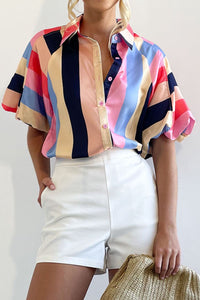 Hazel Blues® |  Color Block Button Up Balloon Sleeve Shirt