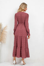 Hazel Blues® |  Swiss Dot Tied Surplice Flounce Sleeve Dress