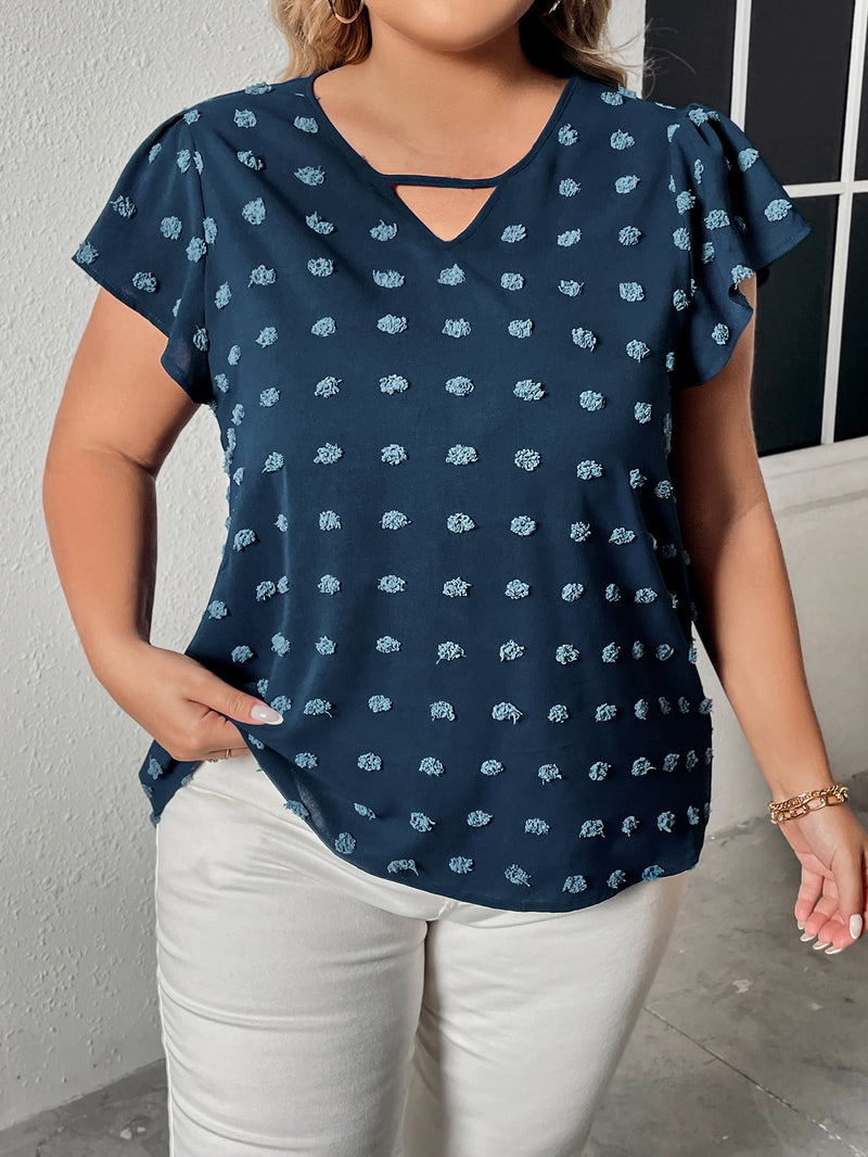 Hazel Blues® | Swiss Dot V-Neck Flutter Sleeve Tee