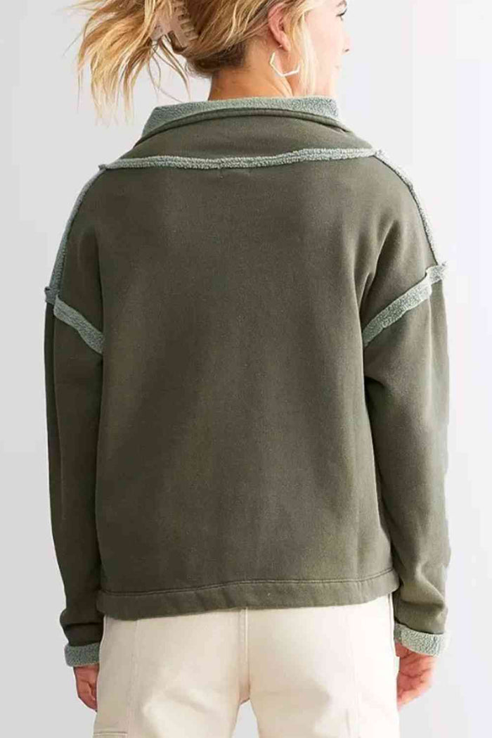 Hazel Blues® |  Collared Neck Half Sanp Up Drop Shoulder Sweatshirt