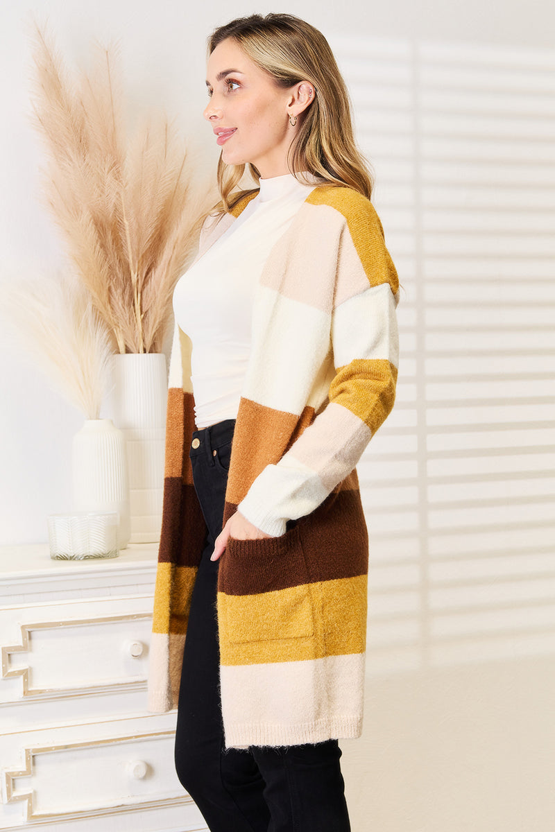 Hazel Blues® |  Woven Right Color Block Dropped Shoulder Cardigan
