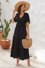 Hazel Blues® |  Swiss Dot Tied Surplice Short Sleeve Dress
