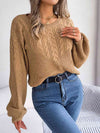 Hazel Blues® |  Cable-Knit Round Neck Drop Shoulder Sweater