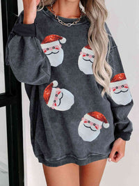 Hazel Blues® |  Sequin Santa Patch Ribbed Sweatshirt