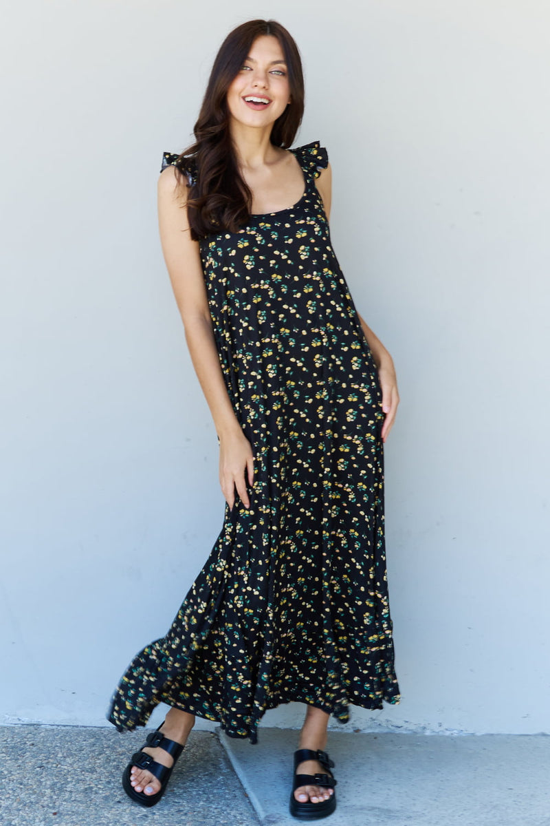 Hazel Blues® |  Doublju In The Garden Ruffle Floral Maxi Dress in  Black Yellow Floral