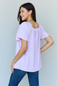 Hazel Blues® |  Keep Me Close Square Neck Short Sleeve Blouse in Lavender