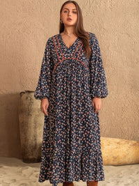 Hazel Blues® | Printed V-Neck Balloon Sleeve Dress