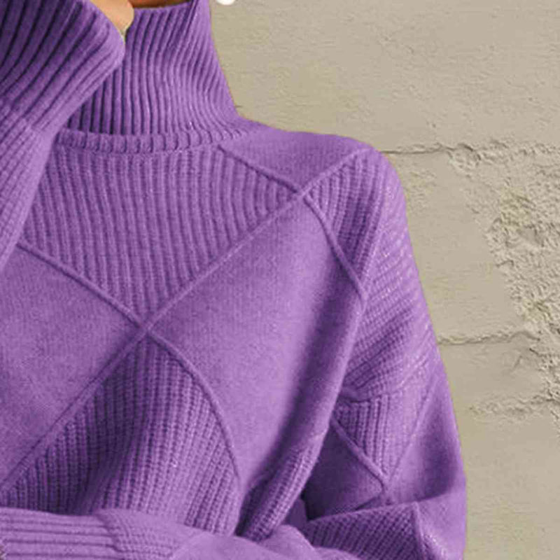 Hazel Blues® |  Geometric Turtleneck Long Sleeve Sweater