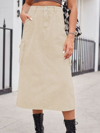 Hazel Blues® |  Slit Buttoned Denim Skirt with Pockets