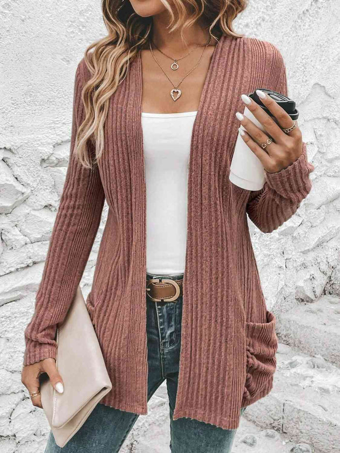 Hazel Blues® |  Ribbed Open Front Cardigan with Pockets