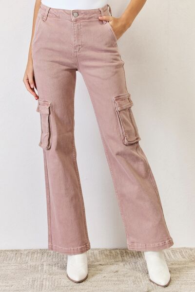 Hazel Blues® |  RISEN High Rise Cargo Wide Leg Jeans