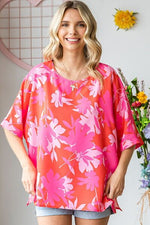 Hazel Blues® |  First Love Slit Printed Round Neck Half Sleeve Blouse