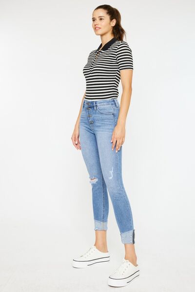 Hazel Blues® |  Kancan Distressed Cat's Whiskers Button Fly Jeans