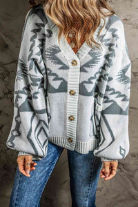 Hazel Blues® |  Printed Button Up V-Neck Long Sleeve Cardigan