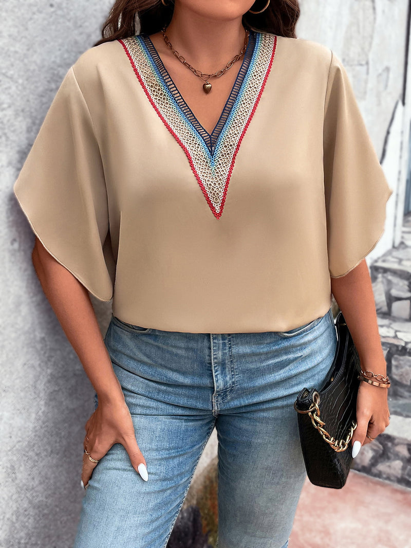 Hazel Blues® | V-Neck Flutter Sleeve Blouse