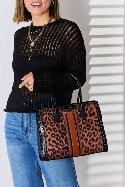 Hazel Blues® |  David Jones Leopard Contrast Rivet Handbag