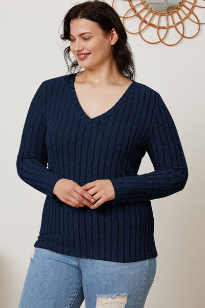 Hazel Blues® |  Basic Bae Ribbed V-Neck Long Sleeve T-Shirt