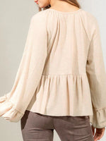 Hazel Blues® |  Notched Balloon Sleeve Peplum Blouse