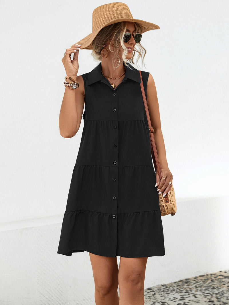 Hazel Blues® |  Button Up Sleeveless Mini Dress