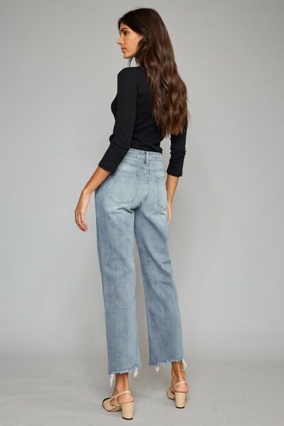 Hazel Blues® |  Kancan High Waist Raw Hem Cropped Wide Leg Jeans