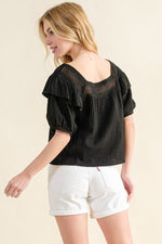 Hazel Blues® |  And The Why Square Neck Cotton Gauze Ruffled Blouse